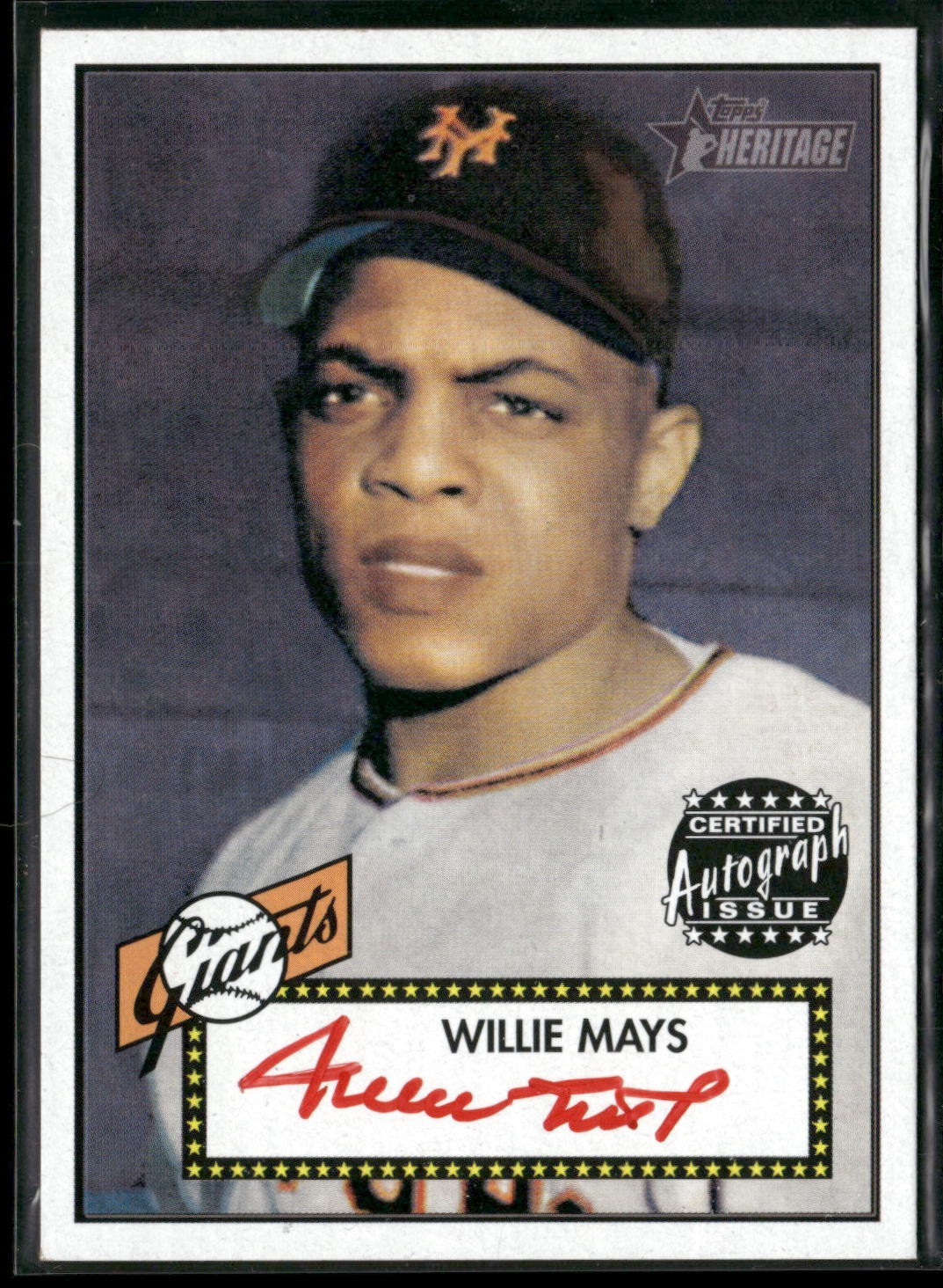 2001 Topps Heritage WILLIE MAYS Auto Red Ink /52 On-Card RARE Giants HOF N716