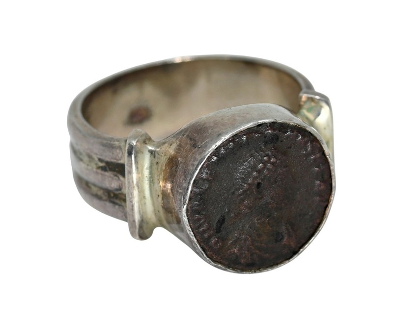 Ancient Roman Bronze Coin Solid 925 Sterling Silver Ladies Ring! Size 6.5!