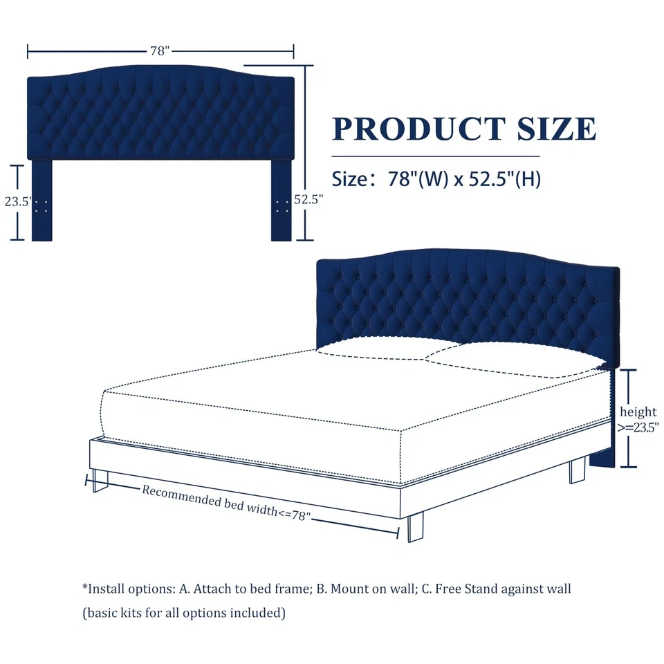 Cabecero Tapizado Terciopelo King/Cal King Size Último Modelo Montaje en Pared, Cama... Foto 2 de 4