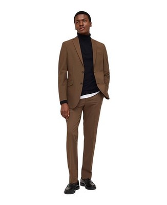 Kenneth Cole Mens Slim Fit 2 Piece Suit 36 R / 29 Waist Brown Solid Stretch