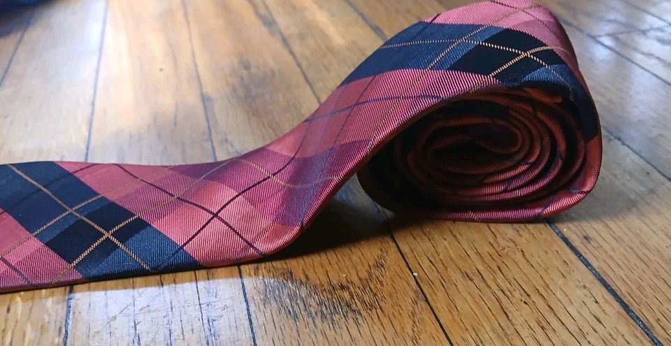 Corbata informal a cuadros 100 % poliéster rojo/negro azul marino antiguo para hombre Foto 3 de 4