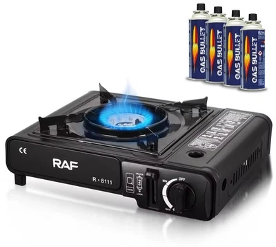 QIVEE Campingkocher Gaskocher Camping mit 4x 227g Gaskartuschen Herd Tischgrill Gas