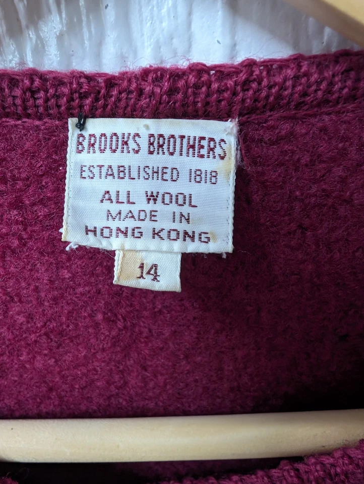 Vintage Brooks Brothers Maroon Boiled Wool Cardigan Jacket Women's Size 14 - Image 3 of 4