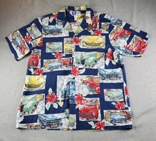 Vtg RJC Hawaiian Shirt Mens XL Surfboard Woody Cars Print Made In USA Aloha