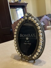 Bombay Pearl & Rhinestone Teardrop Shape Art Deco Picture Frame 4" x 6"