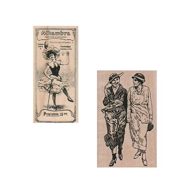Alhambra Programme 1 1/2 x 3'' Rubber Stamp and Two Vintage Ladies 2 x 3'' Rubber