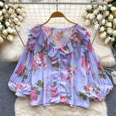 フミカウチダ　Flower Printed Ruffle Blouse フミカウチダ Flower Printed Ruffle Blouse - メルカリ