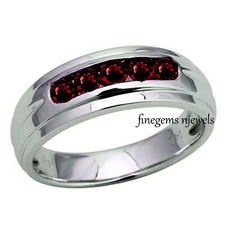 Natural Garnet Gemstones with 925 Sterling Silver Band Ring For Men's 904