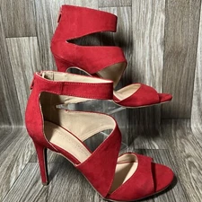 Womens Christian Siriano For Payless Open Toe Heel Sandals Red Suede Size 7.5