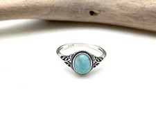 Vintage Inspired Larimar Gemstone Ring 925 Sterling Silver Handmade Ring