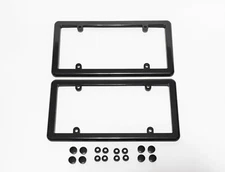 2 Black License Plate Tag Mount Holder Frames + (FREE) 8 Screw Caps / Brand New