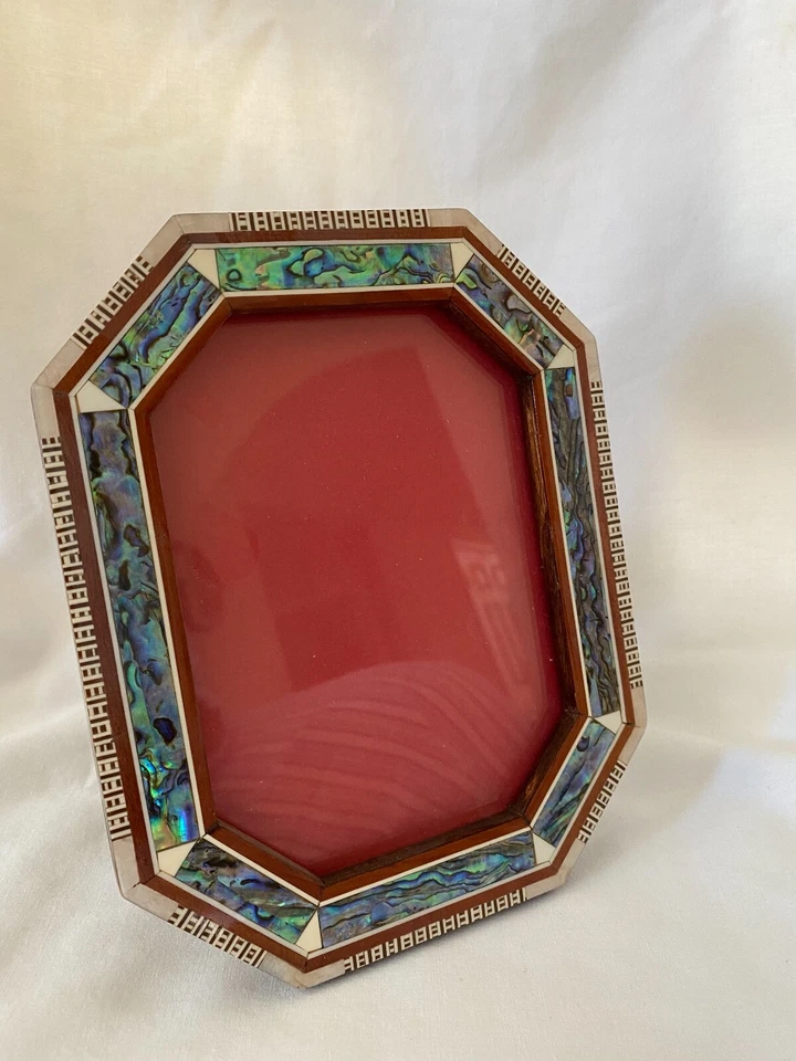 Marco de fotos egipcio con incrustaciones Paua Shell octágono hecho a mano 8,5" X 7" # 641 Foto 3 de 4