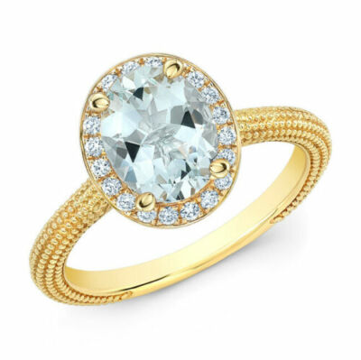Aquamarin Diamant Ring 14K Gelbgold oval Solitär Halo 1,29 TCW natürlich
