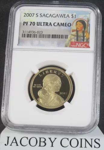 2007 S Sacagawea $1 NGC PF70 Ultra Cameo Large Portrait Label