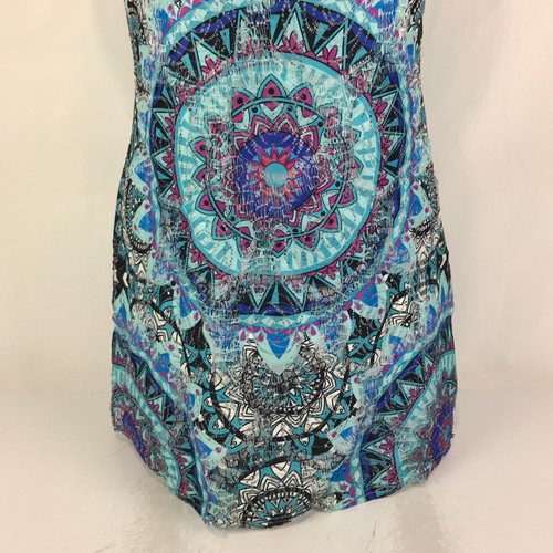 Caroline Morgan Tunic Blue Size 16 Mandala Print Mesh Short Dress Casual Party - Picture 3 of 14