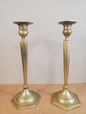 Brass candlestick 10-1/2"  antique arts and crafts Tiffany style