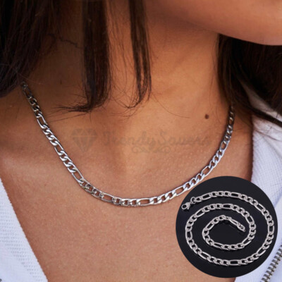 18” inch Choker Necklace 4MM Figaro Link Chain Silver Plated