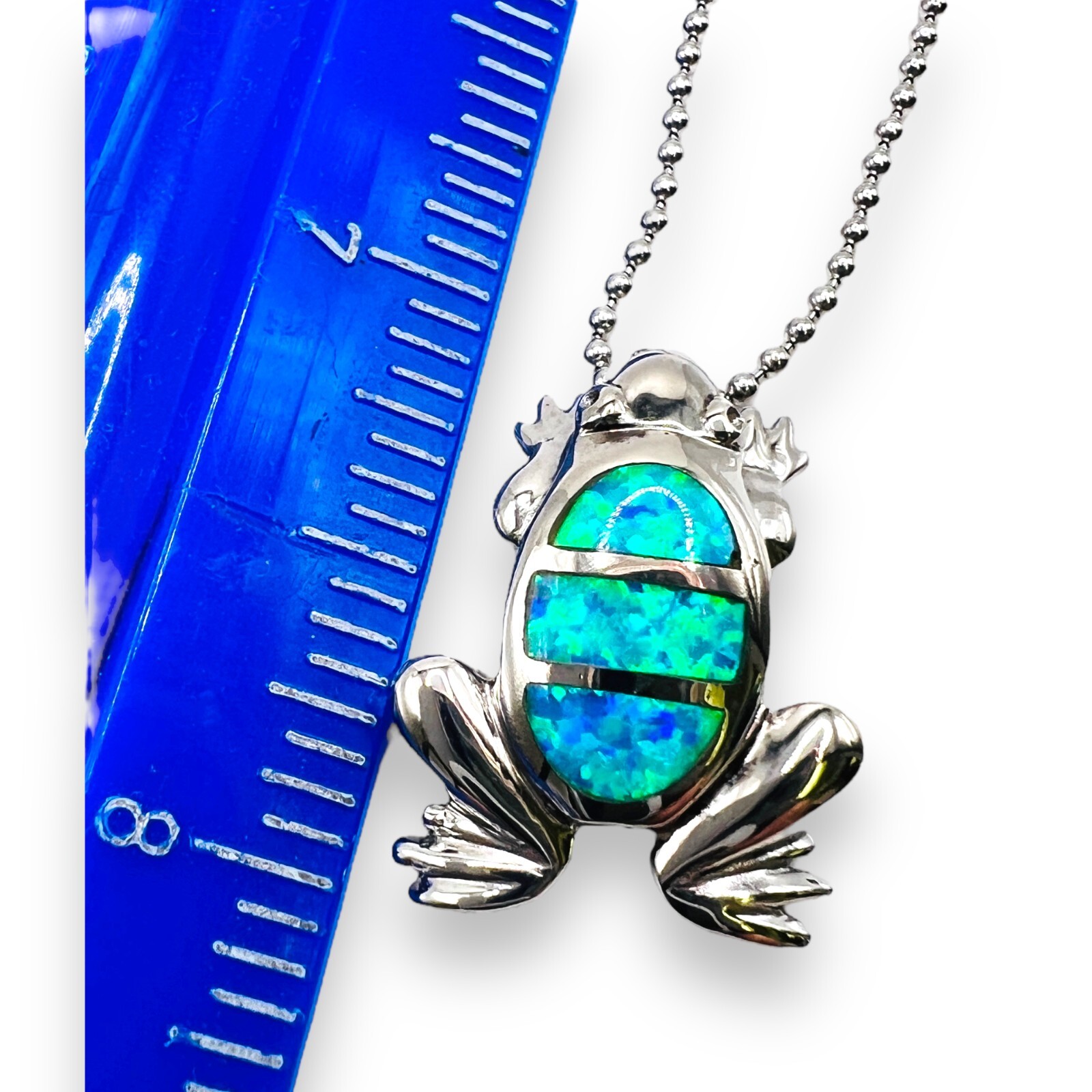 925 Solid Sterling Silver Blue Opal Frog Pendant … - image 6