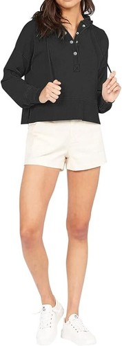 Laslulu Cropped 1/2 Snap Hooded Sweater Pullover Hoodie Sweatshirt Black 2XL - Picture 4 of 5