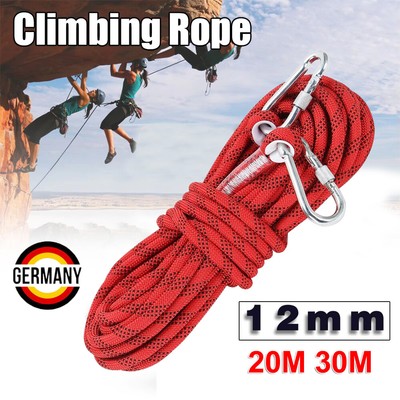 20m 30m Kletterseil Sicherheitsseil 12mm mit Karabinerhaken Seil Sicherung Camp