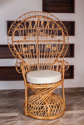 Throne Chair Tall Rattan Chair Vintage Wicker Rattan Peacock Fan