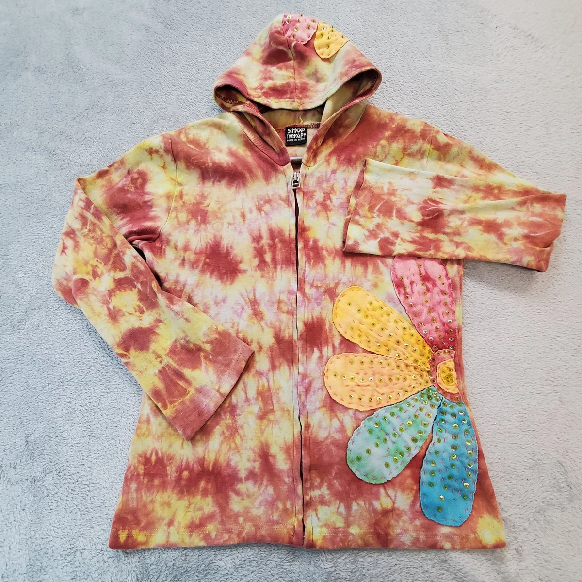 Shop Therapy Hoodie Womens Small Tie Dye Boho Hippie Flower Print