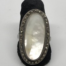 Vintage Sterling Silver Marcasite  Mother of Pearl Bold Look Ring various sizes