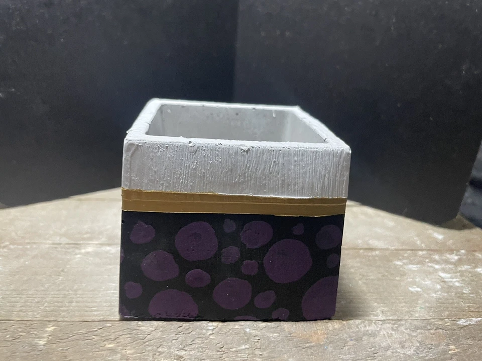 Handmade and Hand Painted Concrete Cement Planter Pot Black White Gold Purple - Image 4 of 4