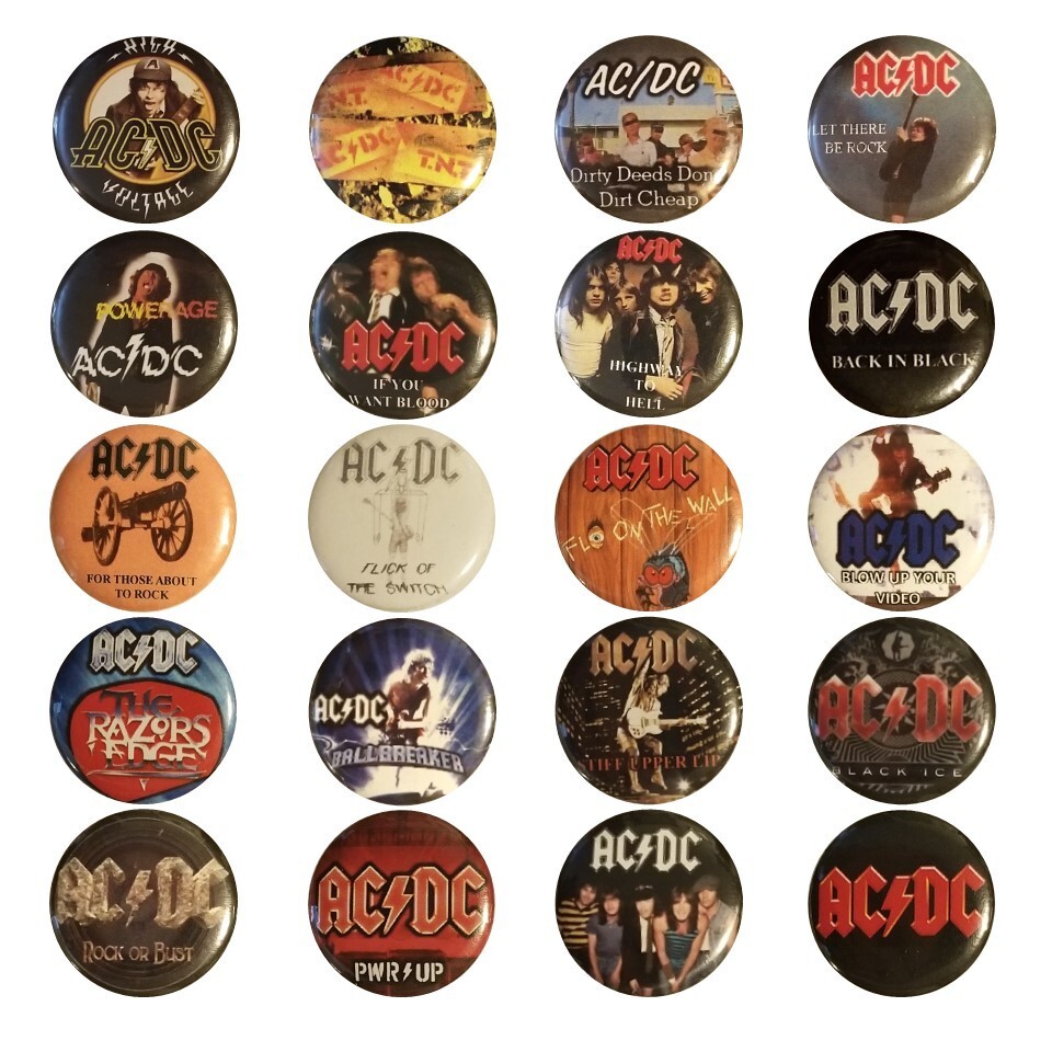 AC/DC Buttons / Pins - Complete Discography - Picture & Logo - Back In ...