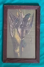 Chromolithograph Antique Print 2 Hanging Ducks Framed Early 20th Century