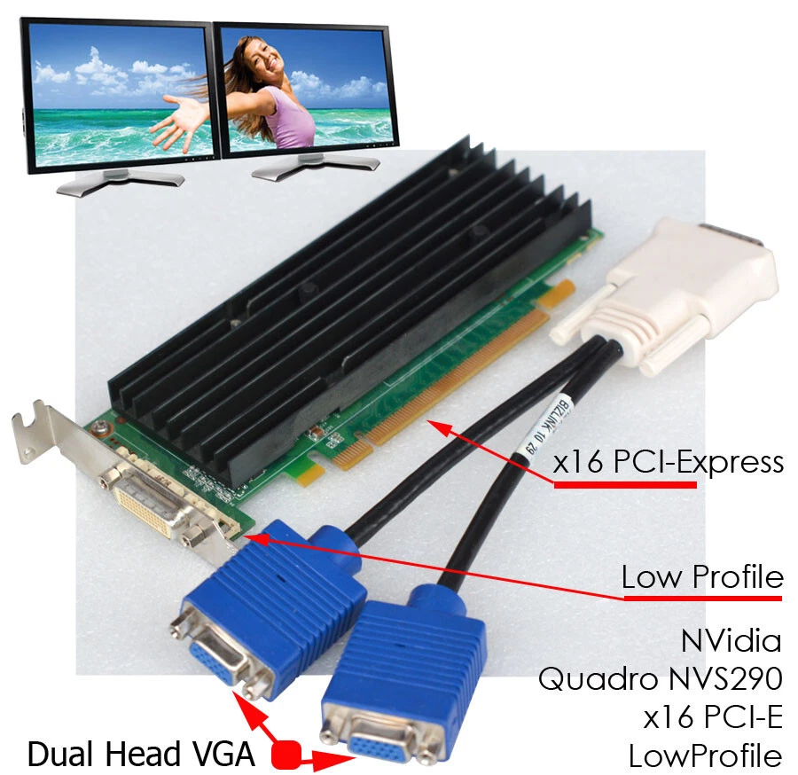 256MB Nvidia Quadro NVS290 Pcie Dual Head 2x VGA Graphic Card Windows XP 7 10 - Image 2 of 4