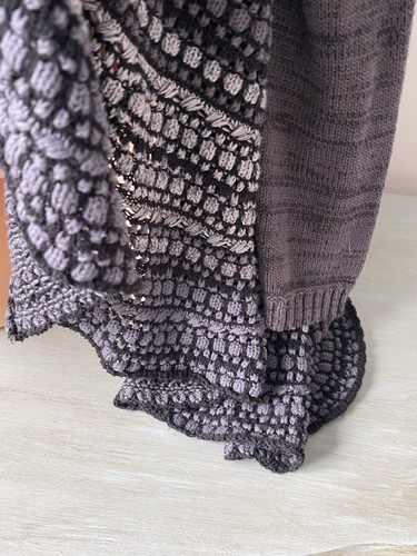 Karen Hart Cárdigan Abierto Plumero Suéter OS Gris Cascada Cortina Tejido S M L XL - Imagen 6 de 14