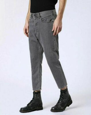 DIESEL RHIAL Herren Jeans W32 grau Slim Carrot 7/8 Beinlänge 0681D - Neu