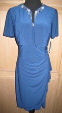 Alex Evenings 2pc Smoke Blue Embellished Draped Formal Dress w/Jacket, 6R - 189
