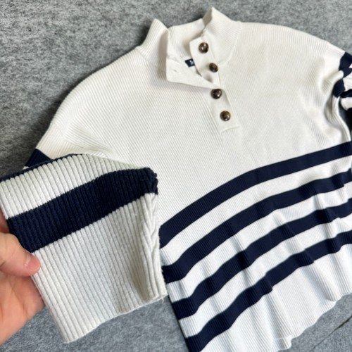 Crew Clothing Sz 16 Ribbed Stretch Pullover Navy White Striped Nautical - Picture 5 of 7