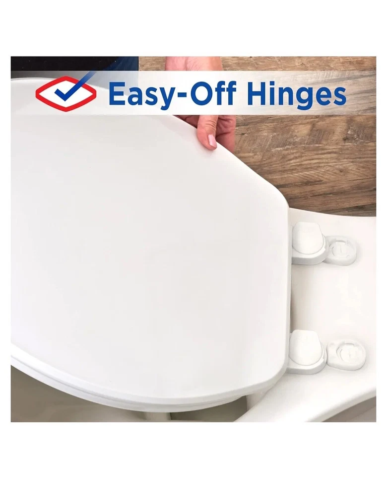 Asiento de inodoro de plástico delantero cerrado alargado antimicrobiano en blanco con fácil apagado Foto 3 de 4