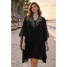 Copricostume da bagno Miraclesuit in caftano con perline nero trasparente scollo a V grande