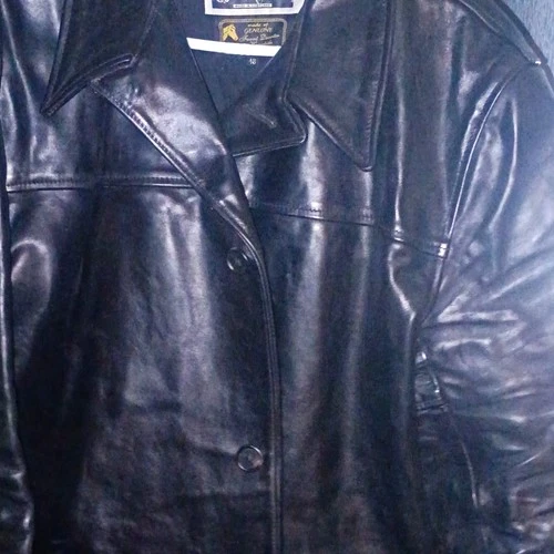 Men's Aero Leather Co Work wear Leather Jacket Size 48 Black button closure  - product listing photo