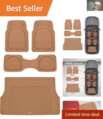 Durable Beige Automotive Floor Mats with Trunk Liner   Trim-to-Fit Comfort