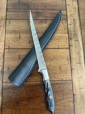 CUSTOM HANDMADE DAMASCUS MICARTA HANDLE FLEXIBLE FILLET KNIFE WITH SHEATH