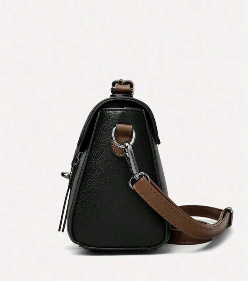 Bolso Bandolera Candado Cuero Vegano Negro Mango Superior Y2K Boho 2025 Tendencia Foto 2 de 4