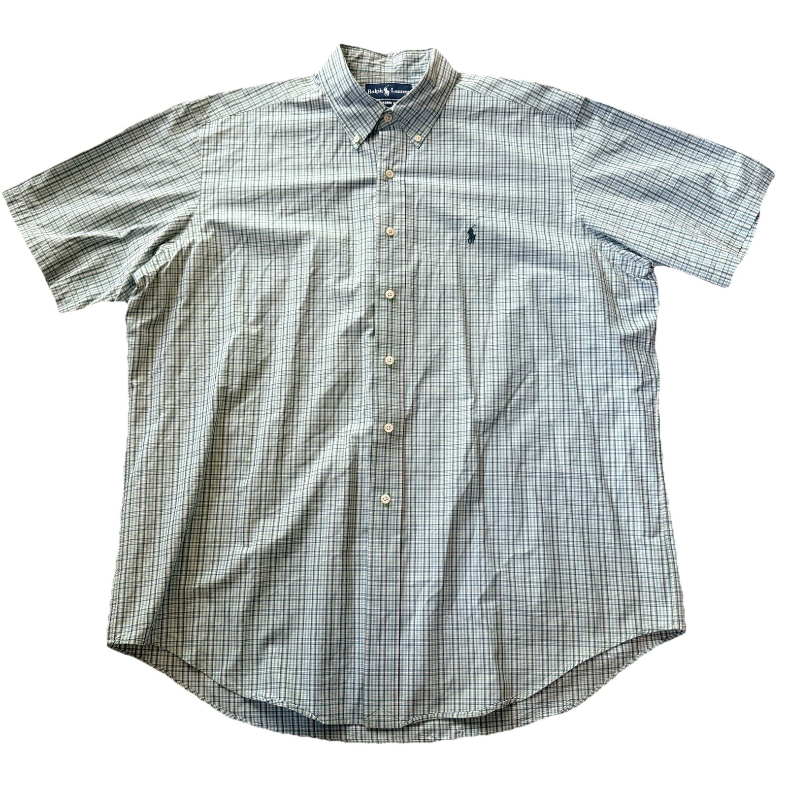 Vintage Polo Ralph Lauren Men’s XL Green Check Button Down Shirt Made Hong Kong