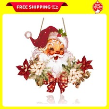 Vintage Style Santa Claus Welcome Sign - Wooden Hanging Sign for Front Door Xmas