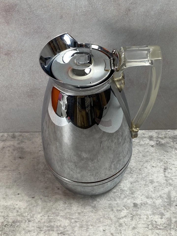 Jarra de café vintage con mango Lucite termo de 9" aislada 2585 MCM acero inoxidable 1950 Foto 3 de 4