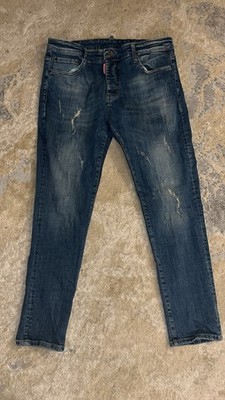 Dsquared2 Men's Blue Jeans Size 54 Distressed  Made In Italy Button Fly Mint