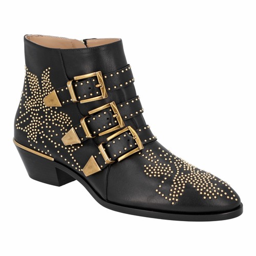 Chloé, Chloé Damen-Stiefeletten „Susanna“ Aus Schwarzem Leder Mit Goldenen Nieten