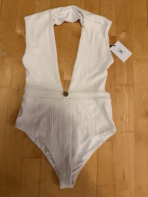 Revel Rey Women's One Piece Swim Suit White Elegant Excell . Size Small NWT $195