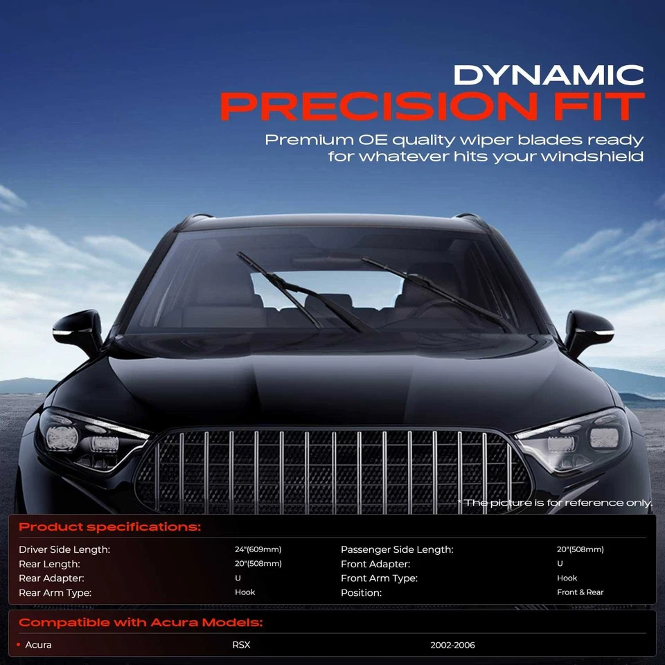 Limpiaparabrisas 3 piezas 24" y 20" y 20" para Acura RSX 02-06 L4 2,0 L cupé Foto 2 de 4