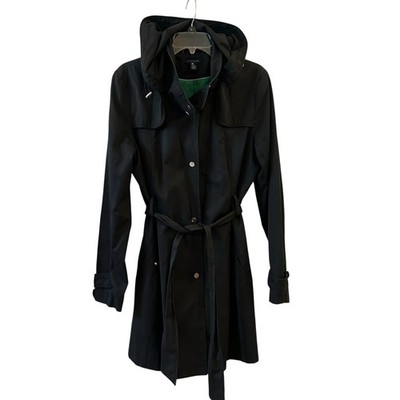 Tommy Hilfiger Women's Black Coat Jacket Hooded Belt & Zipper Trench Size Large