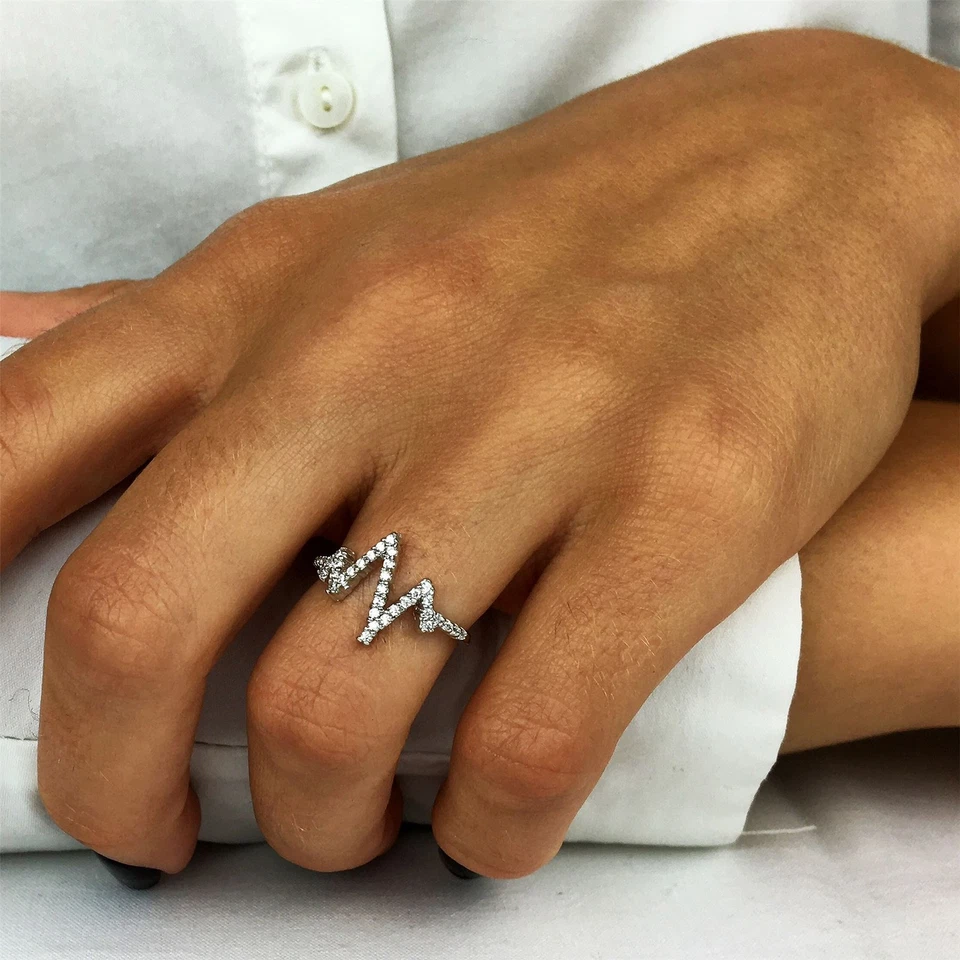 Silverly Anello Argento Sterling 925 Zirconia Cubica Zig Zag Battito Cardiaco - Immagine 4 di 4